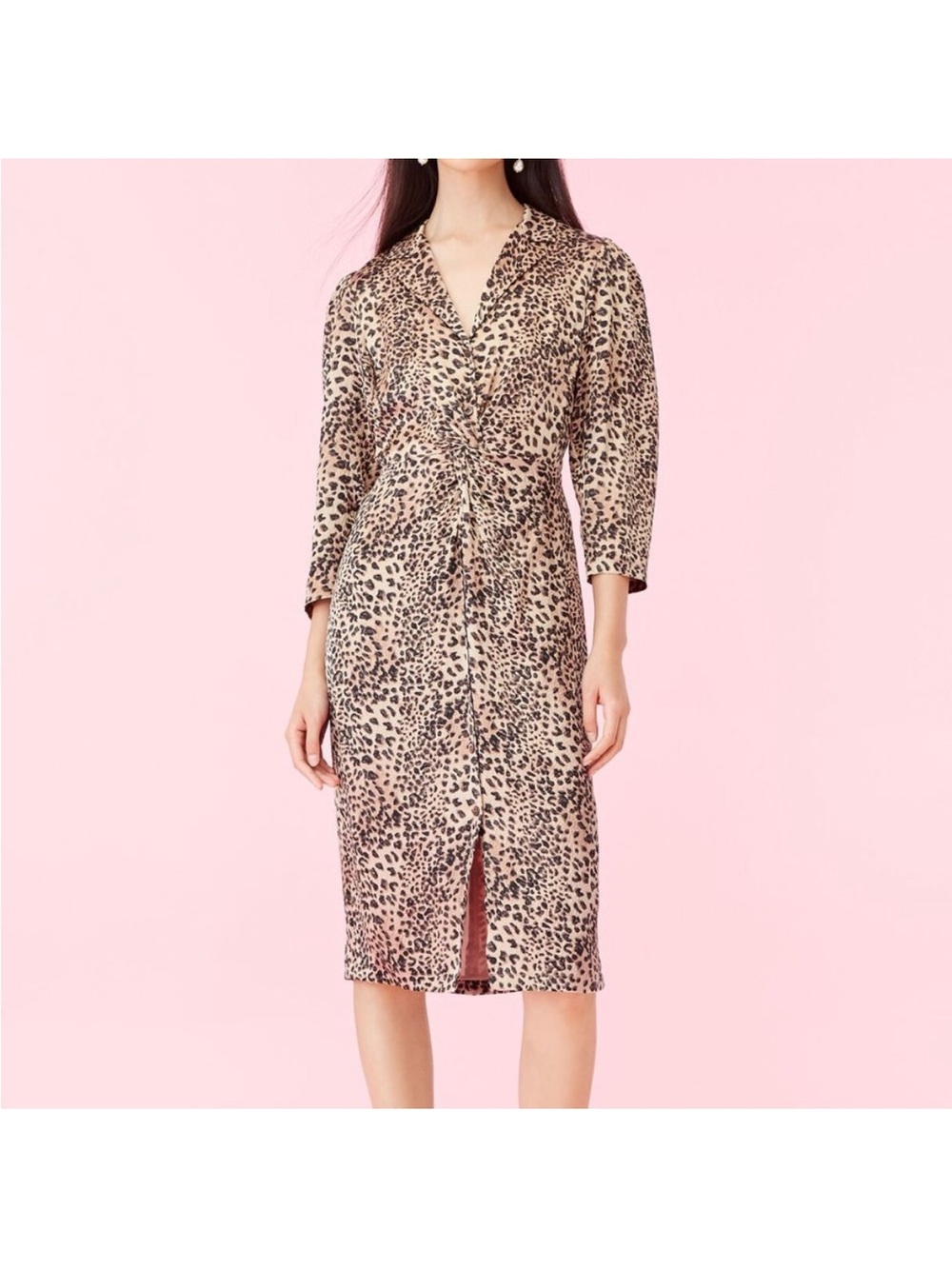 Rebecca Taylor Leopard Print 100% Silk Ruched Dress Size 10